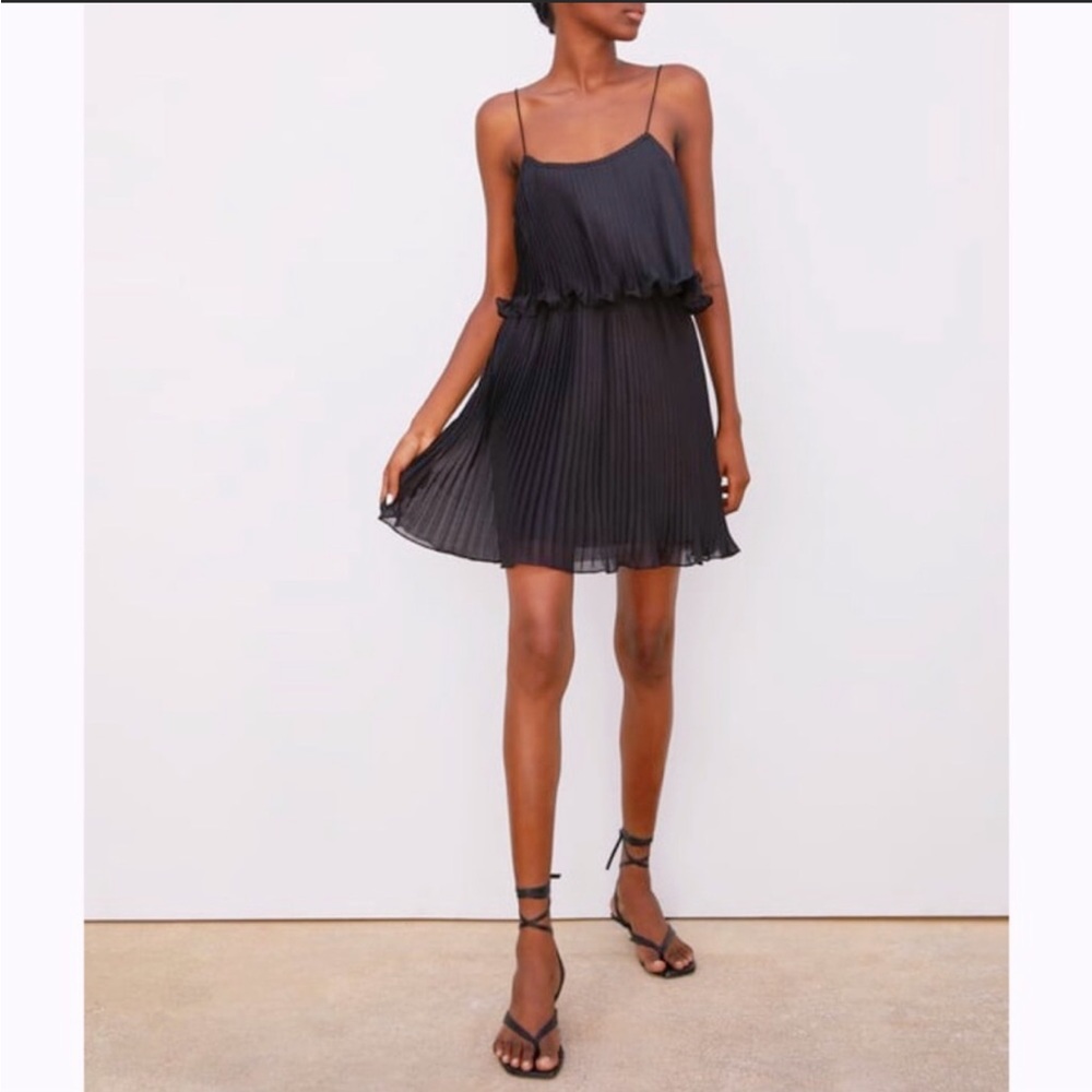 Zara spaghetti strap pleated mini dress